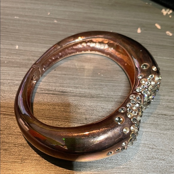 Crystal Pavé Rose Gold Hinged Bangle Bracelet - Picture 2 of 4